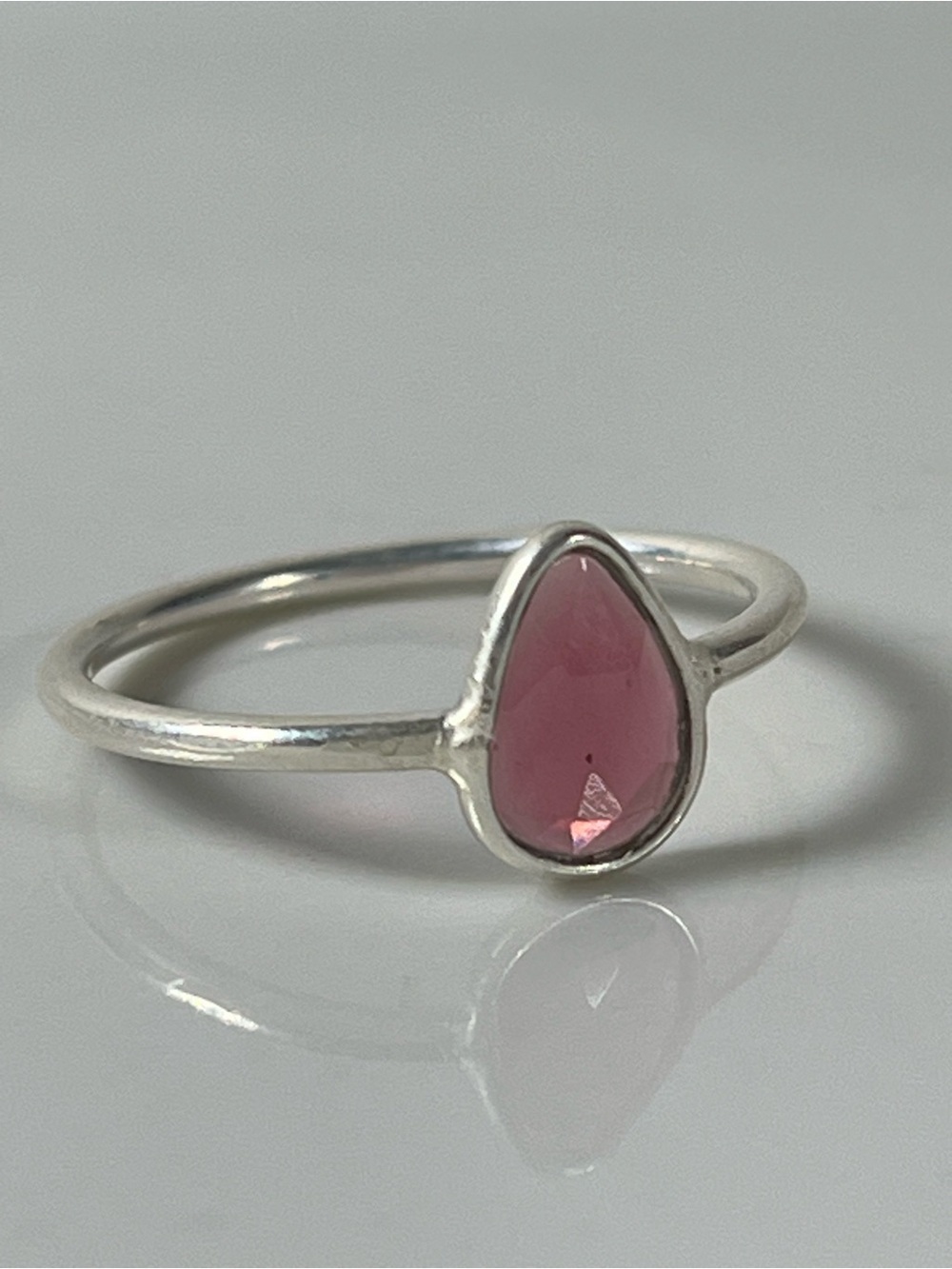 Solid Sterling Silver 925 Ruby Corundum Gemstone Flat Stacker Ring Size 6.5